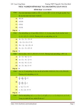 Toán 12 - Trắc nghiệm hình học tọa độ không gian oxyz